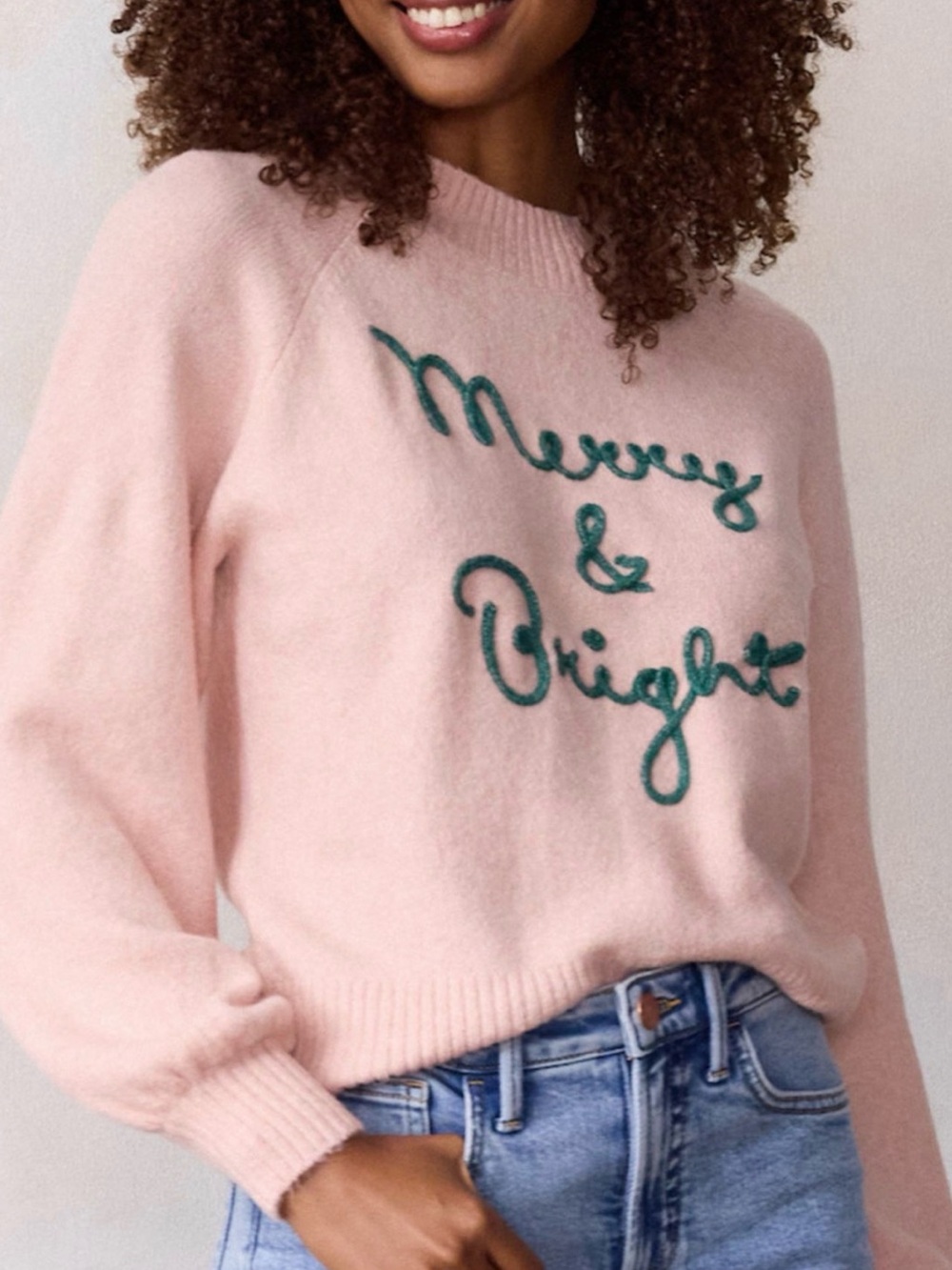 Lauren Conrad Pink "Merry & Bright" Crewneck Sweater